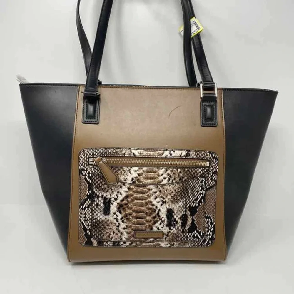 Vera Bradley New Flaw Small Ella Tote Black Brown Snake Print Faux Leather